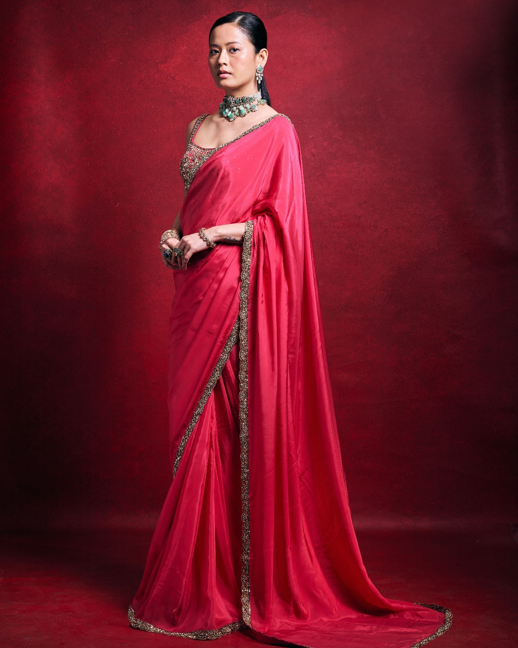 Fuscia Sari Set