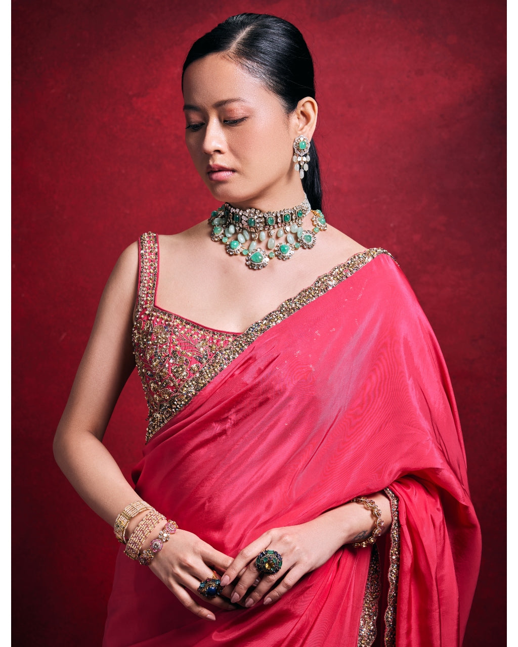 Fuscia Sari Set