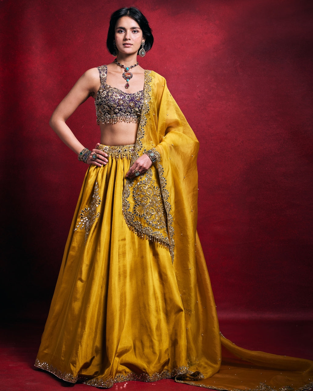 Mustard Silk Lehenga Set