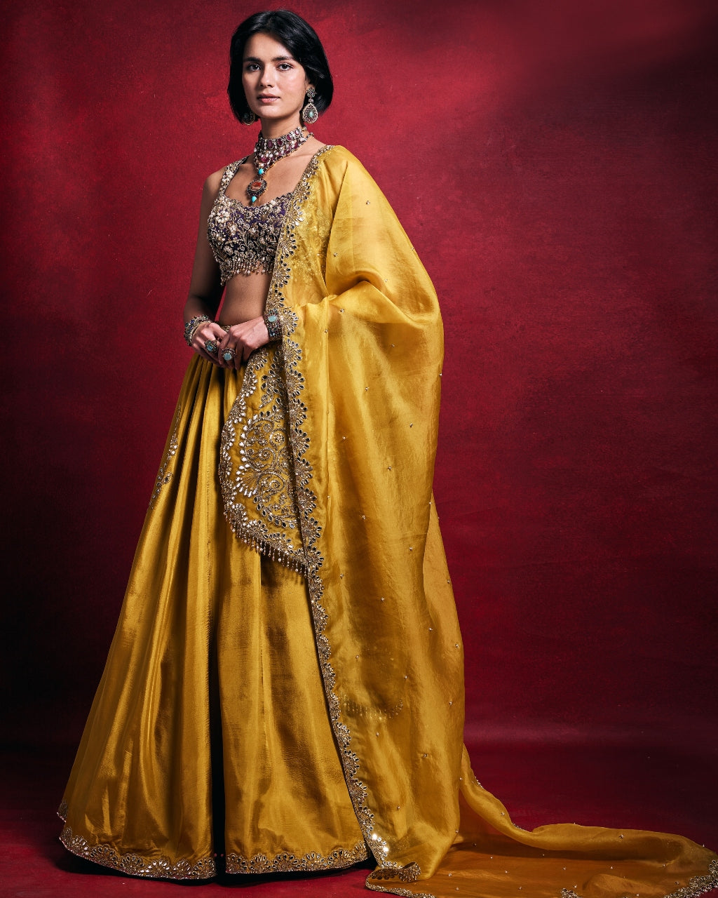 Mustard Silk Lehenga Set