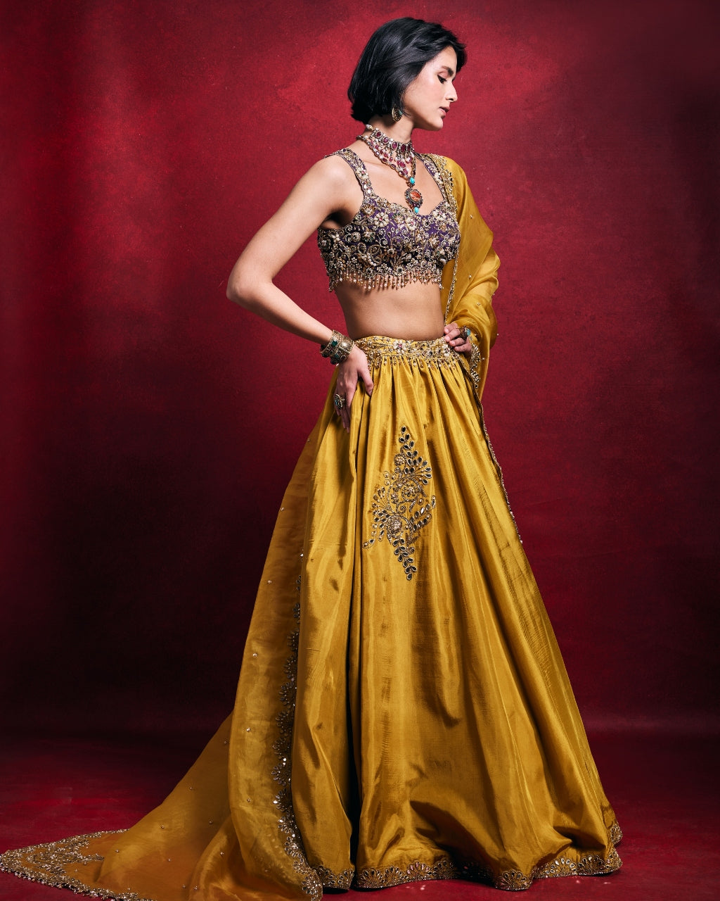Mustard Silk Lehenga Set