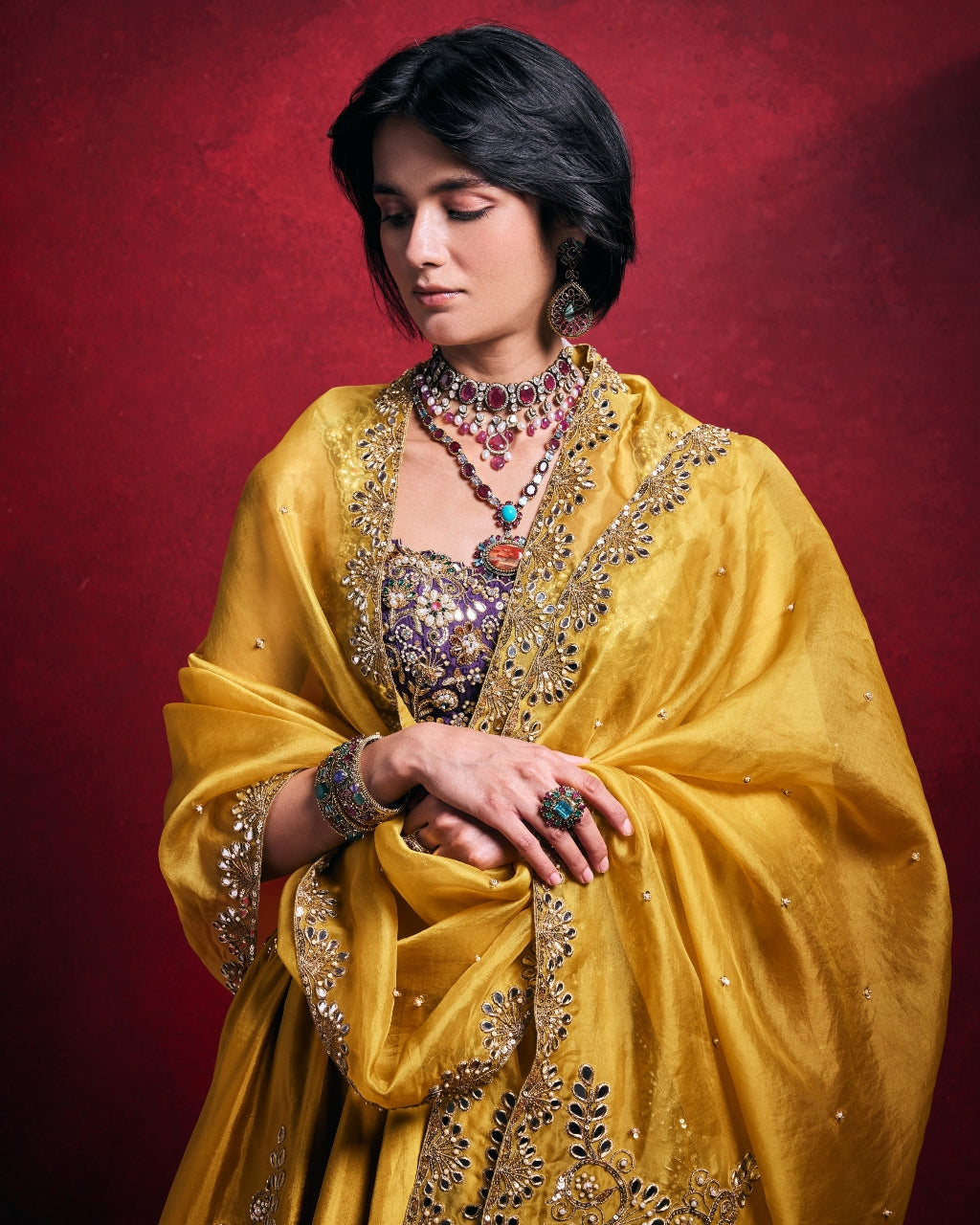 Mustard Silk Lehenga Set