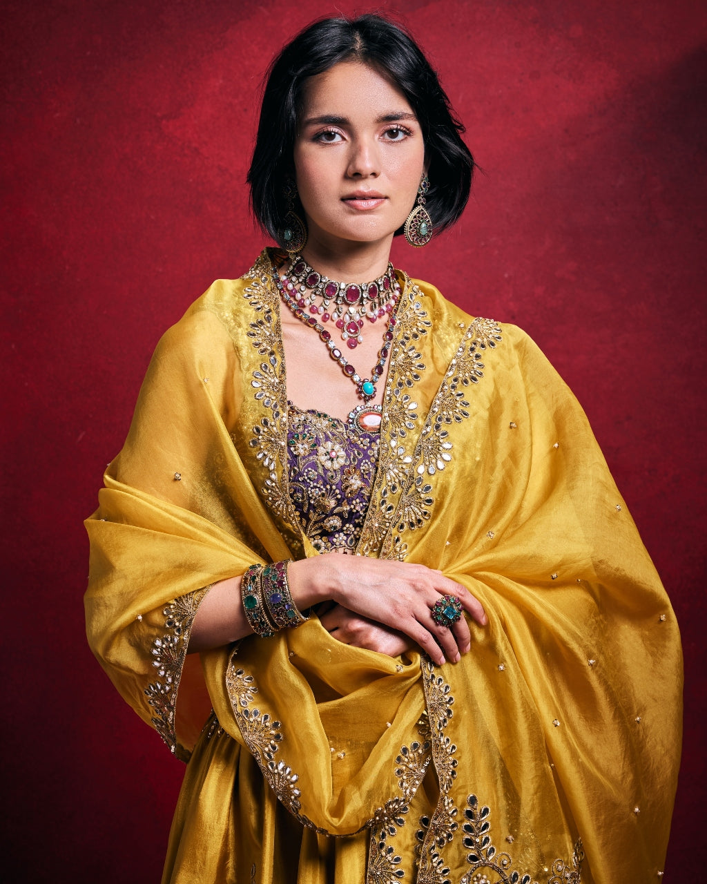 Mustard Silk Lehenga Set