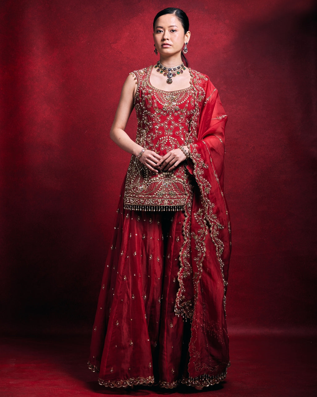 Red Sharara Set