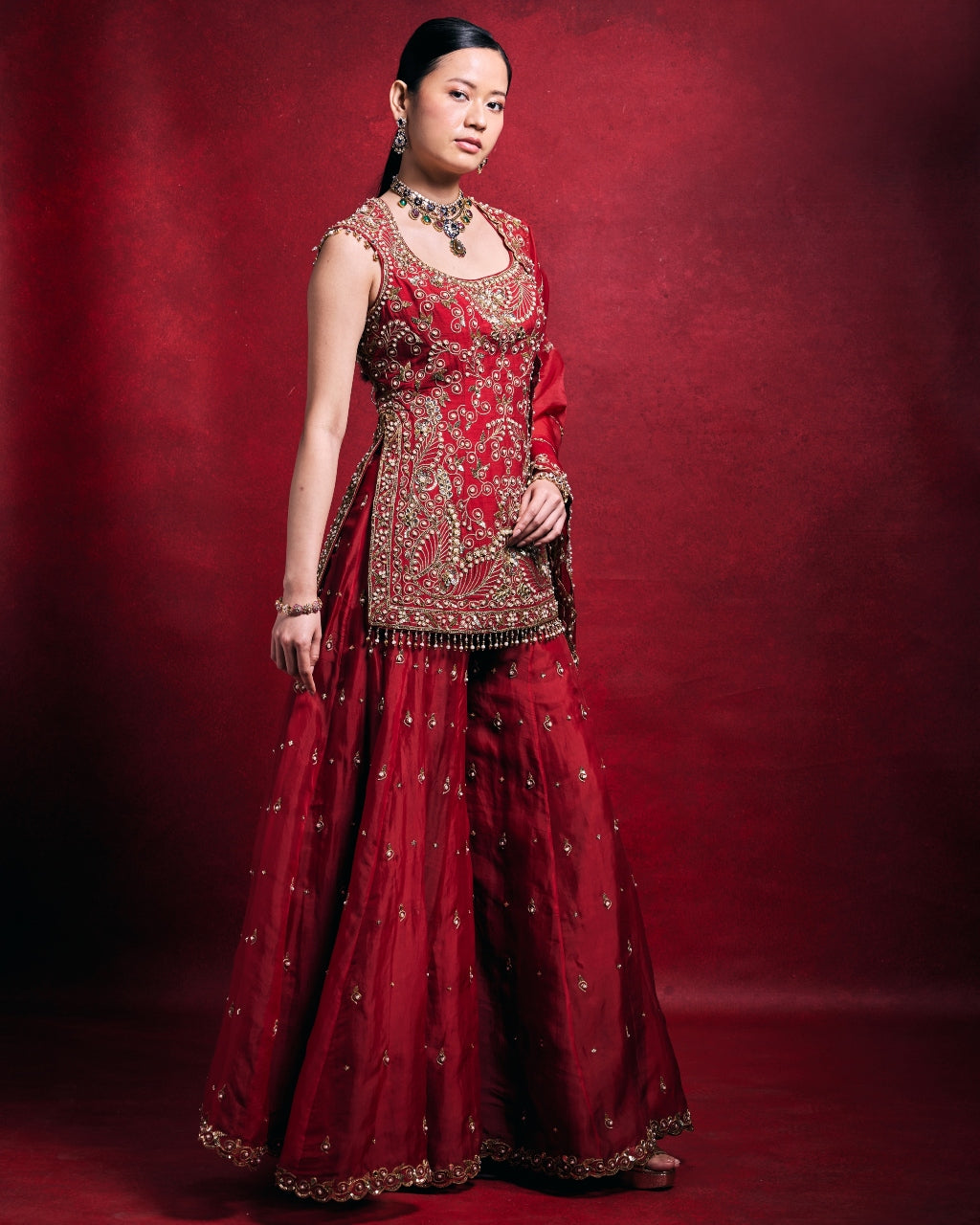 Red Sharara Set