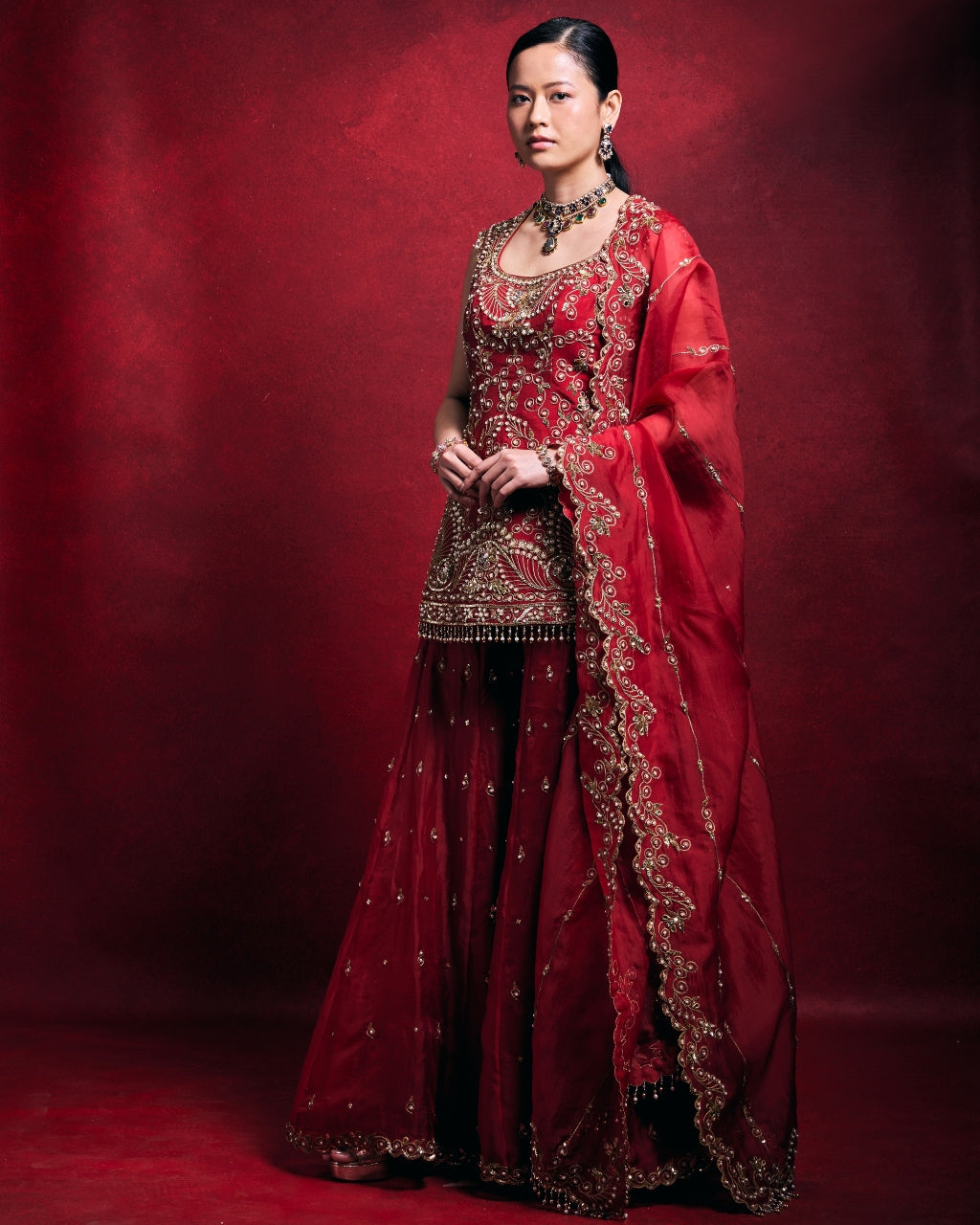 Red Sharara Set