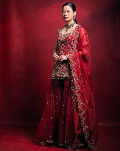 Red Sharara Set