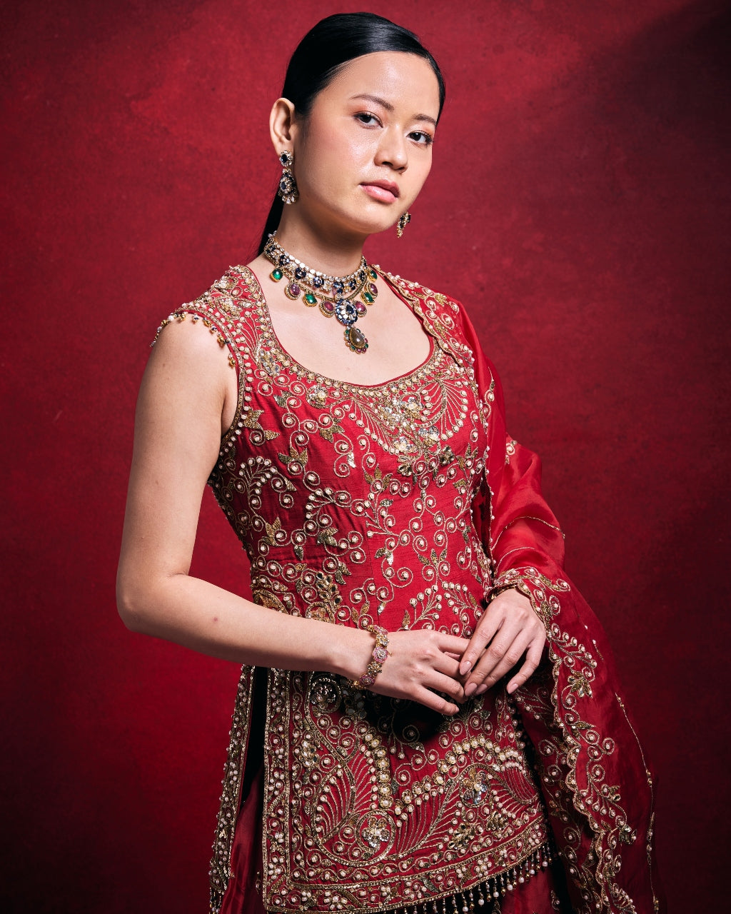 Red Sharara Set