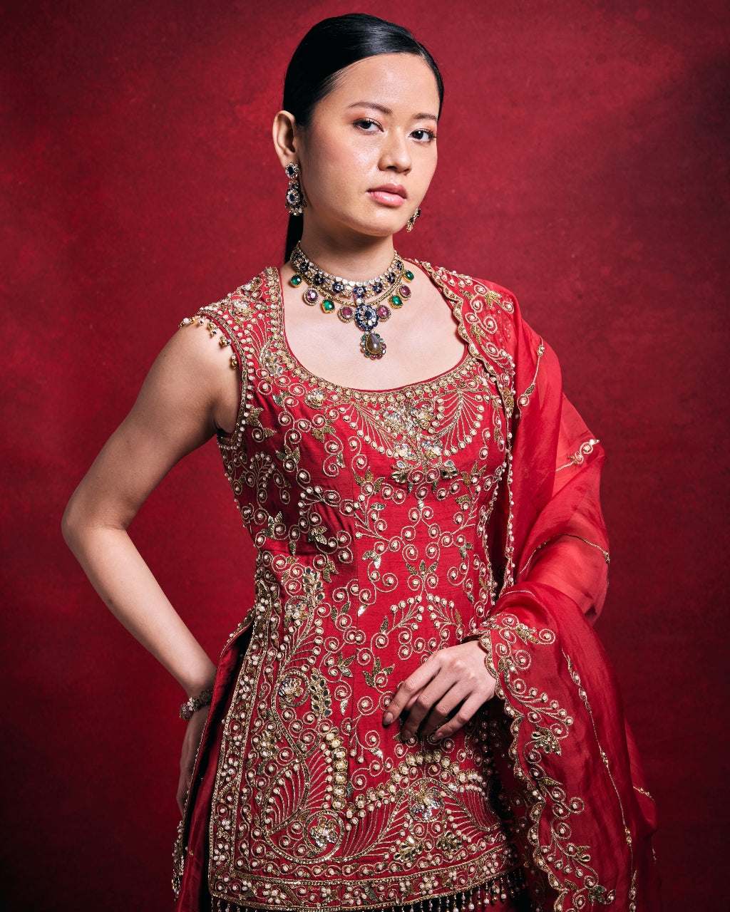 Red Sharara Set