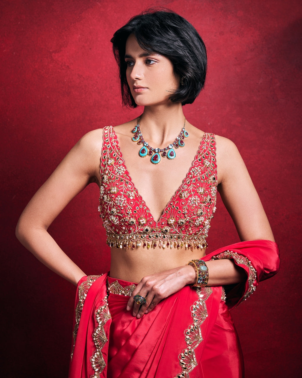 Fuscia Pink Crepe Sari Set