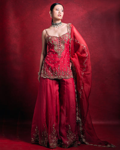 Red And Pink Sharara Set
