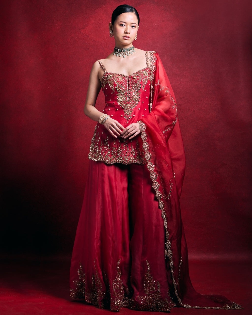 Red And Pink Sharara Set