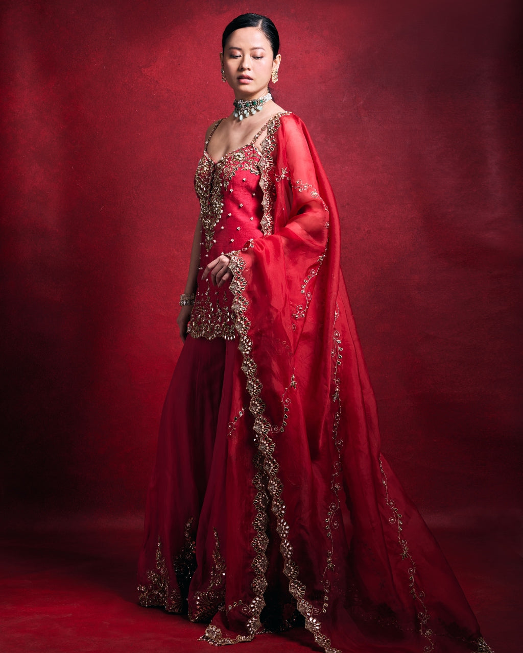 Red And Pink Sharara Set