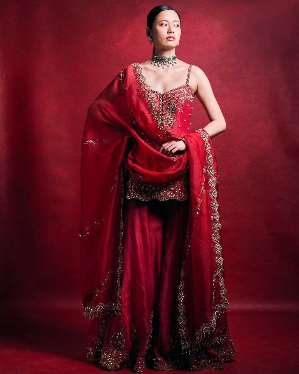 Red And Pink Sharara Set