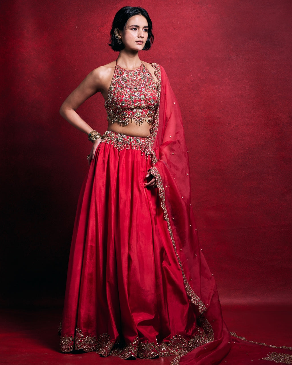 Fuscia Pink Silk Lehenga Set