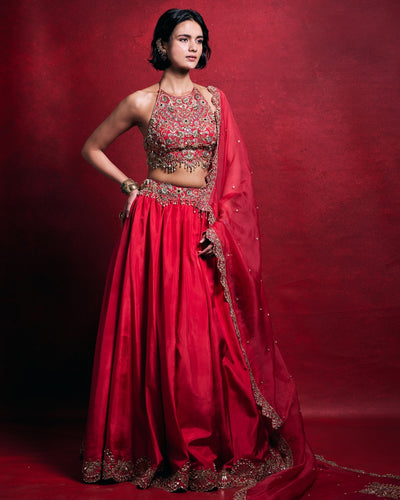 Fuscia Pink Silk Lehenga Set