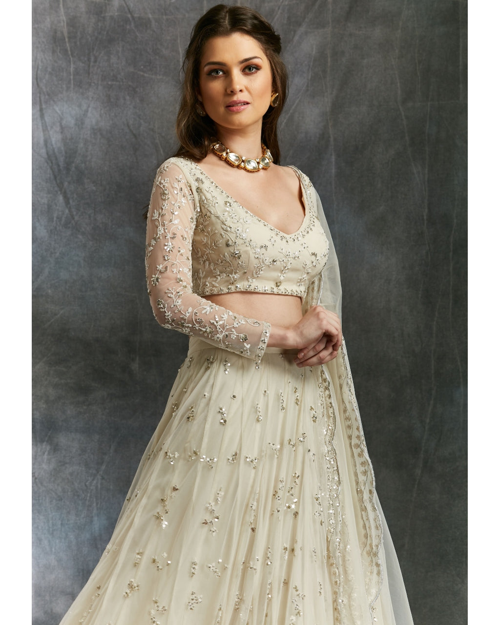 White And Silver Sequin Lehenga