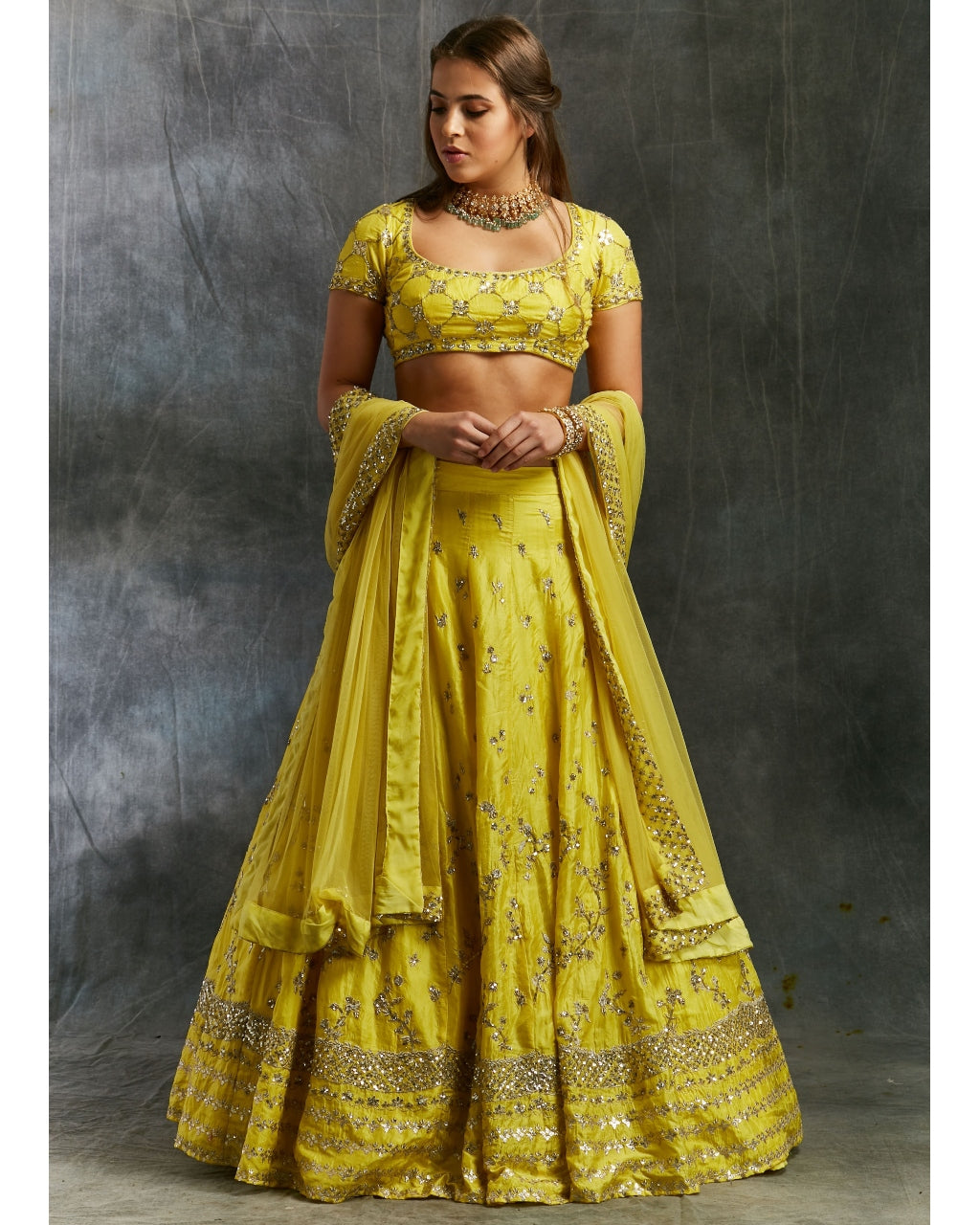 Yellow Gota Patti Silk Lehenga Set