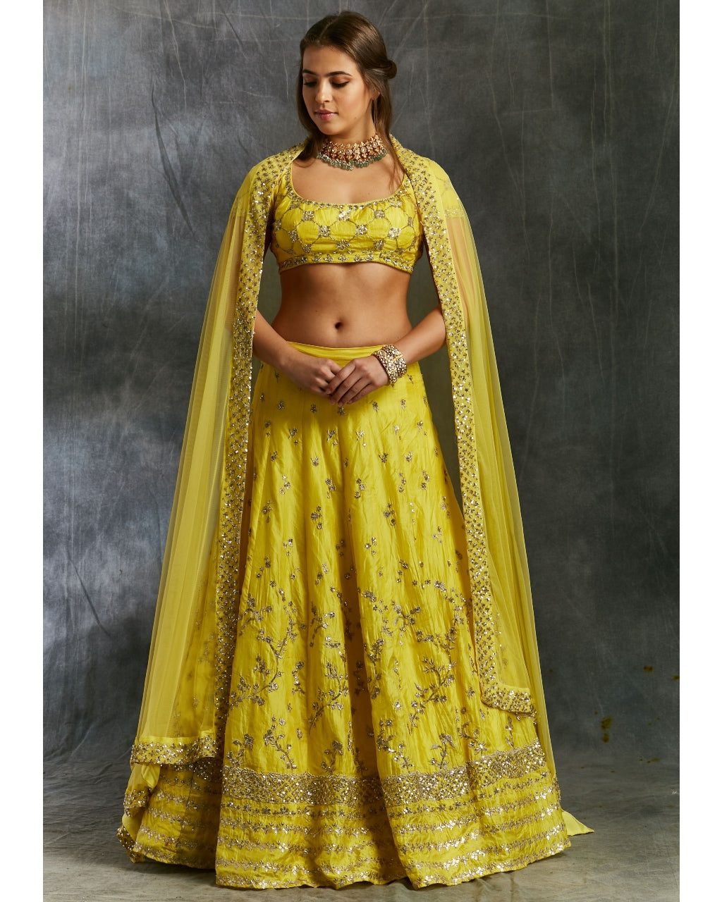 Yellow Gota Patti Silk Lehenga Set