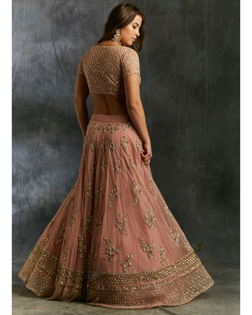 Dusty Pink With Gold Work Lehenga Set