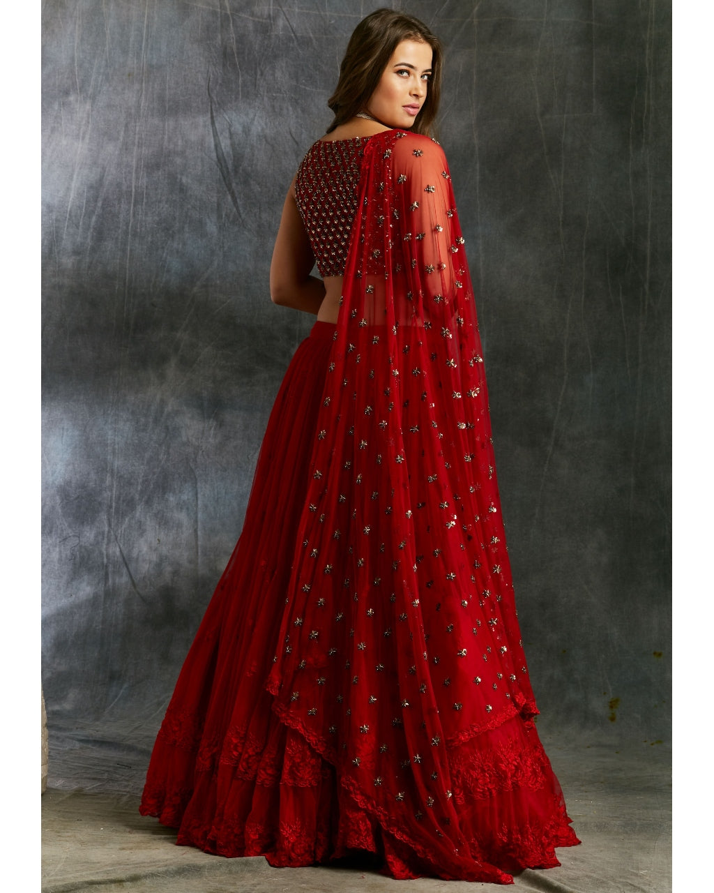 Red Thread work Lehenga With Embellished Choli