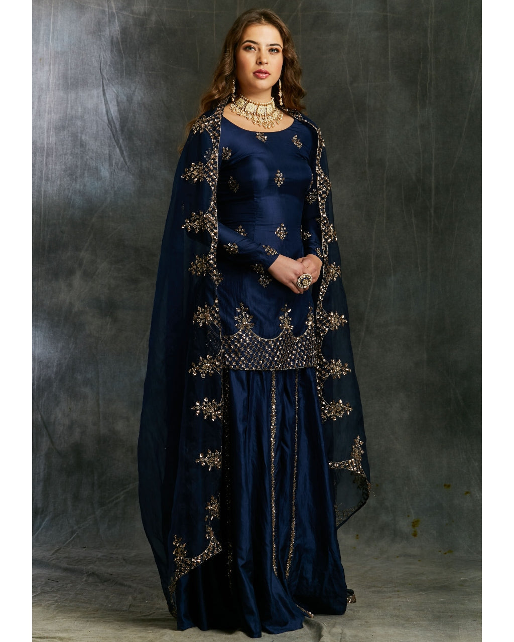 Blue Silk Sharara With Net Dupatta