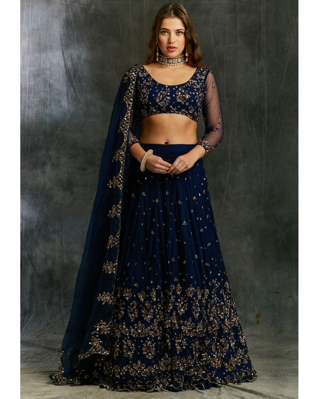 Midnight Blue Net Sequin Shimmer Lehenga