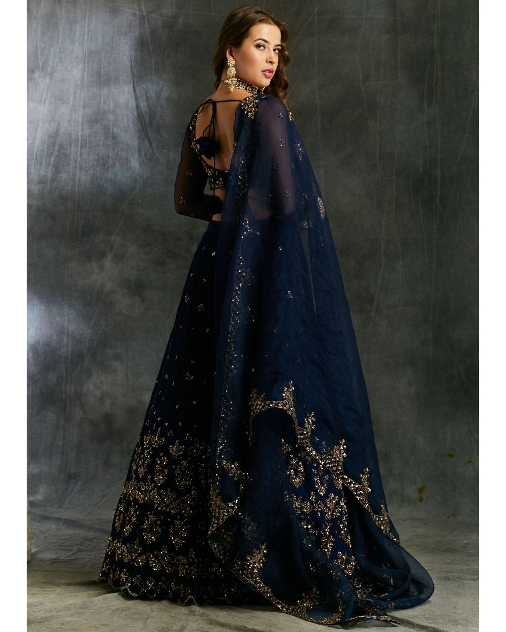 Midnight Blue Net Sequin Shimmer Lehenga