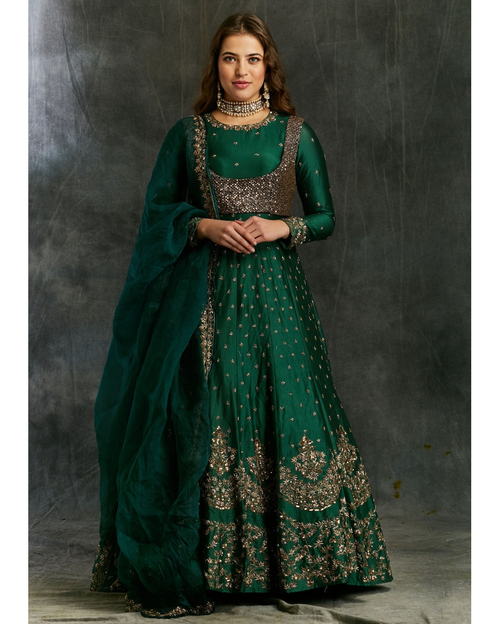 Dark Green Emerald Anarkali Set