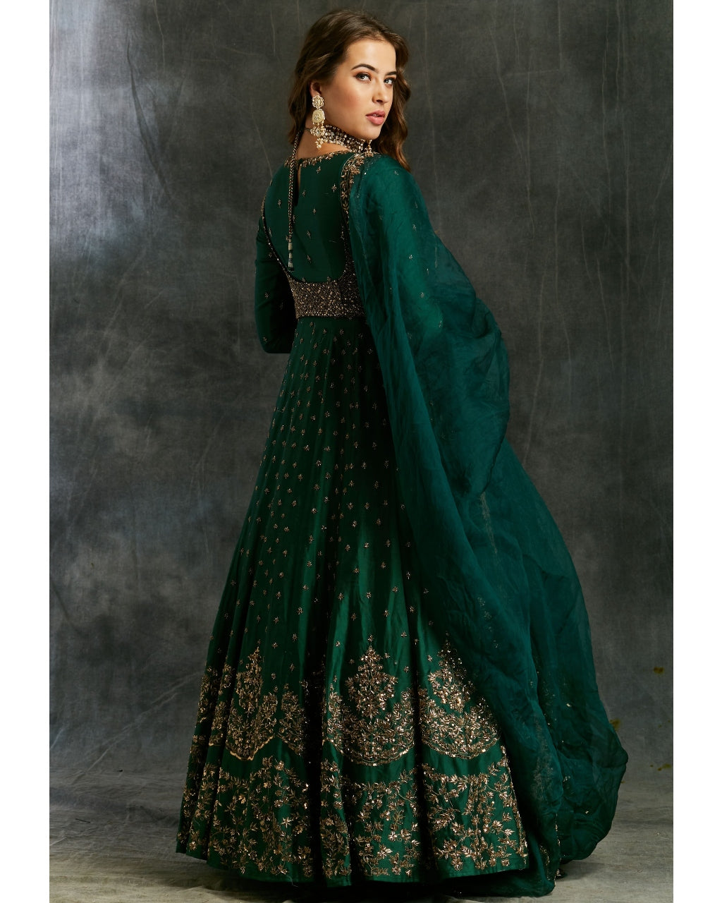 Dark Green Emerald Anarkali Set