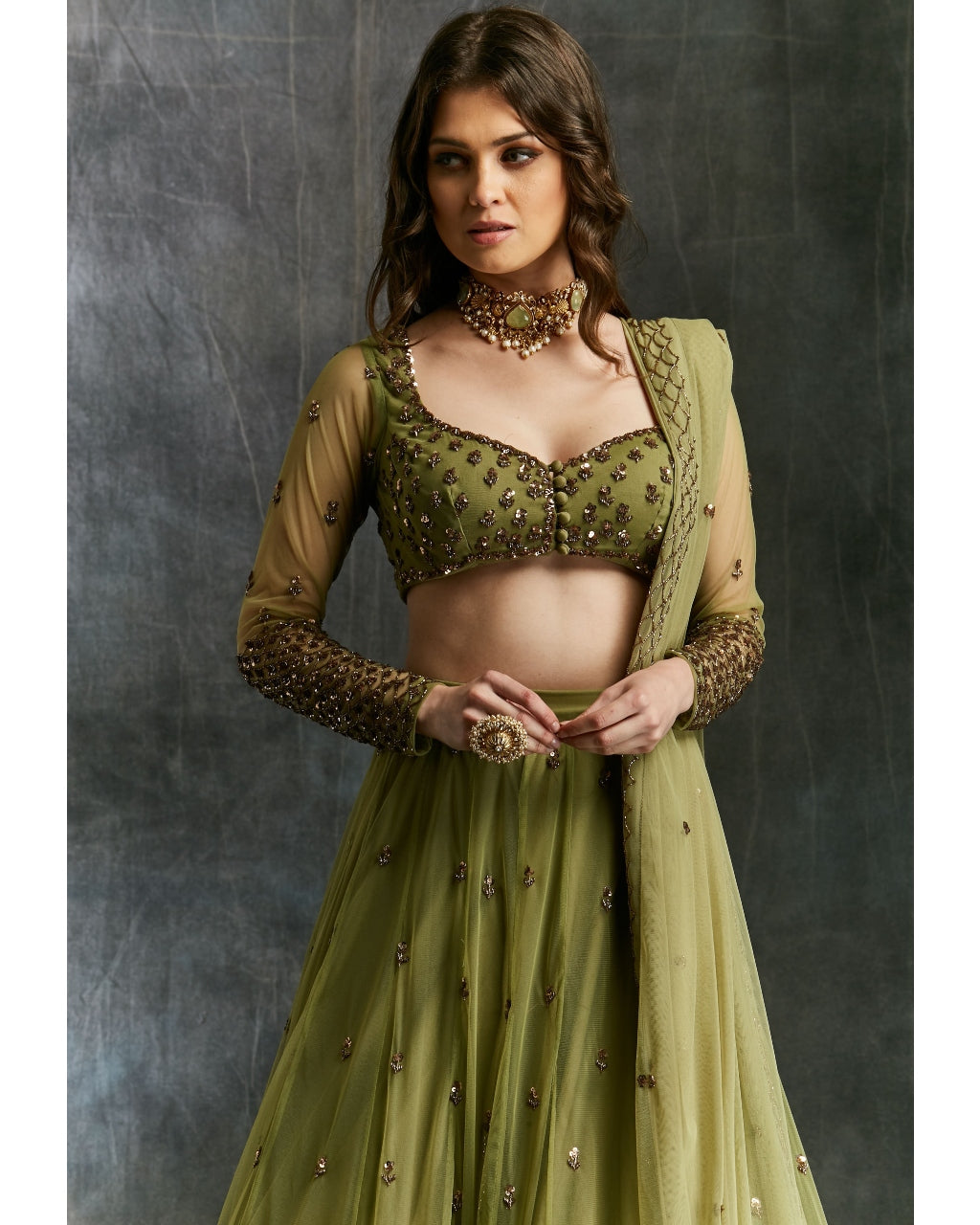 Olive Green Lehenga Set