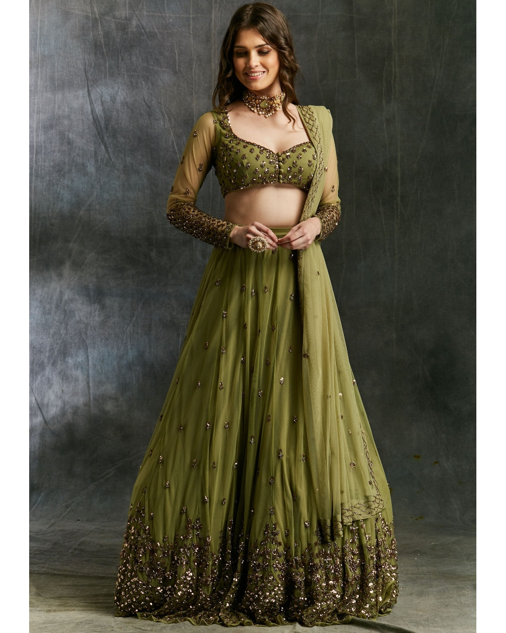 Olive Green Lehenga Set