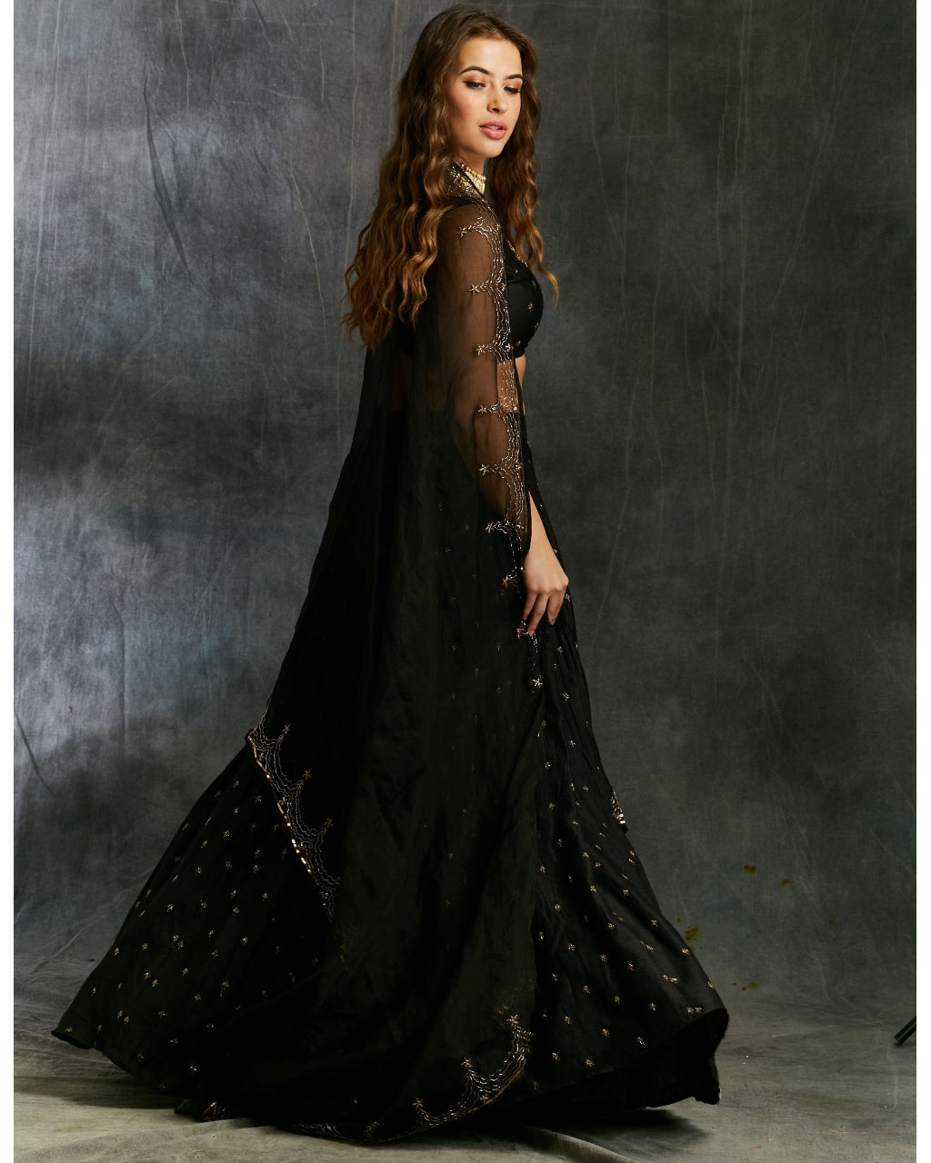 Black Silk Lehenga With Antique Work