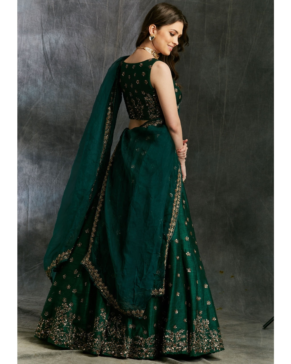 Green Emerald Lehenga With Organza Dupatta