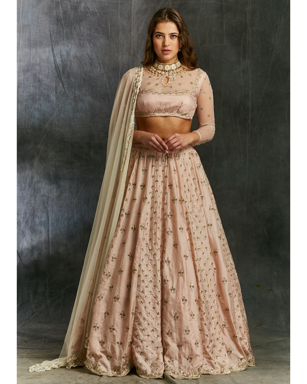 Pink Silk Booti Lehenga