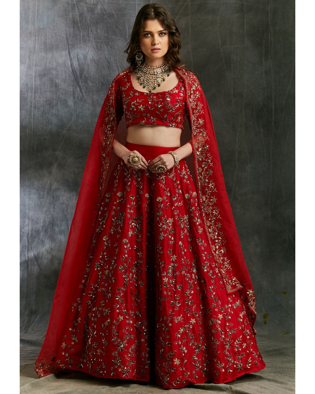 Red Floral Jaal Zari Lehenga