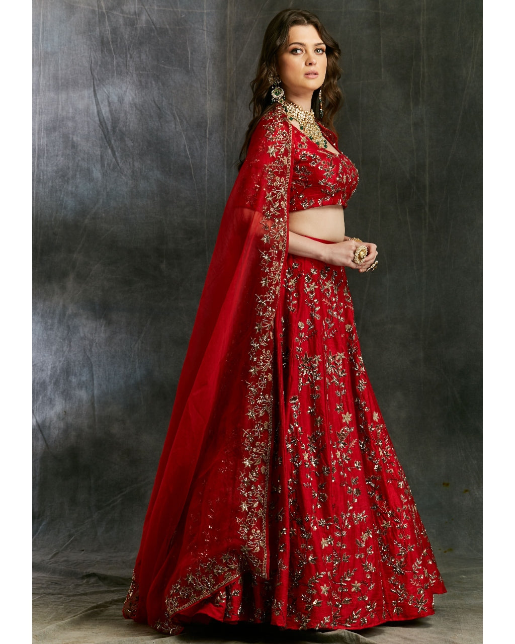 Red Floral Jaal Zari Lehenga