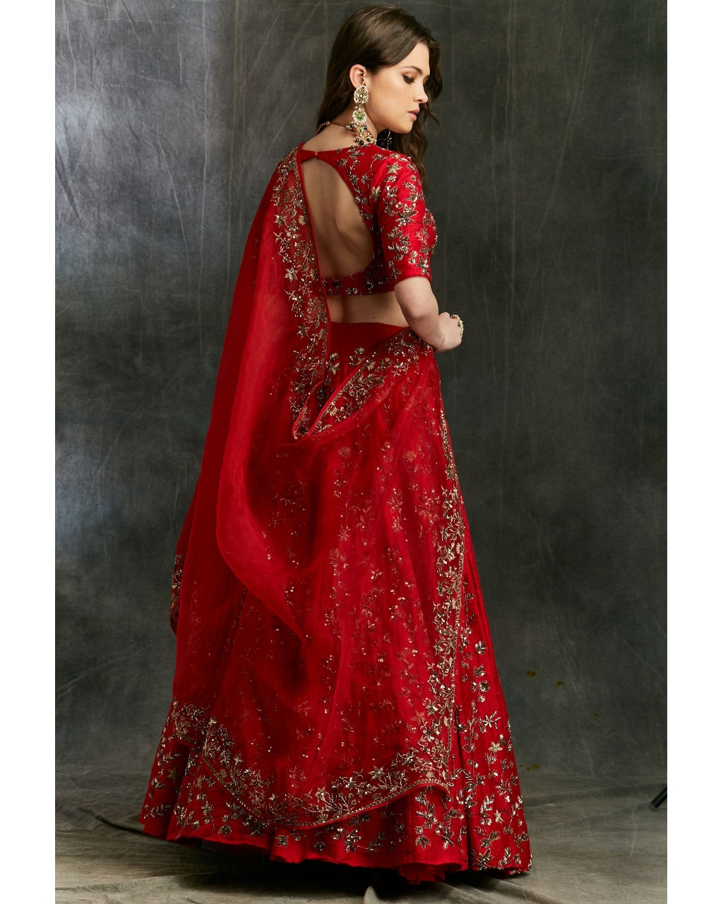 Red Floral Jaal Zari Lehenga