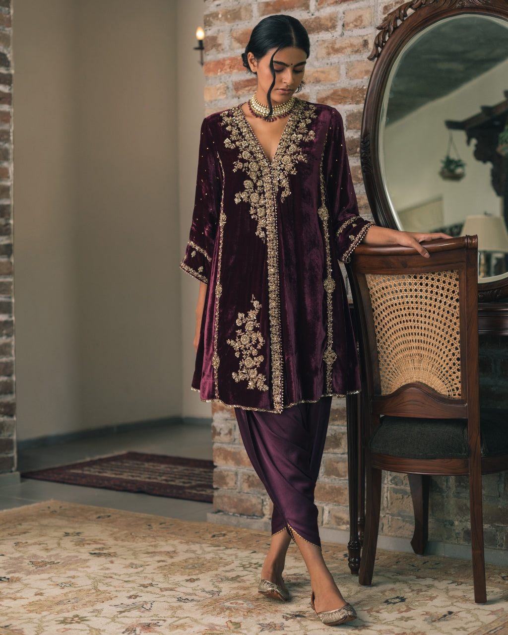 Velvet Angrakha Style Kurta