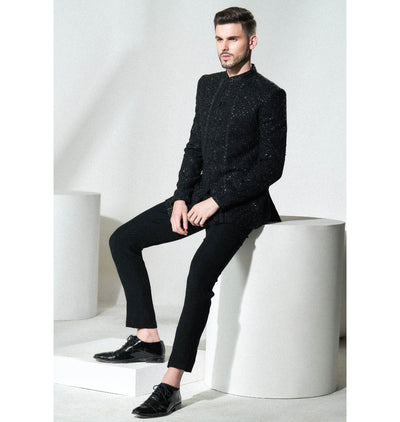 Black Chikankari Bandhgala Set