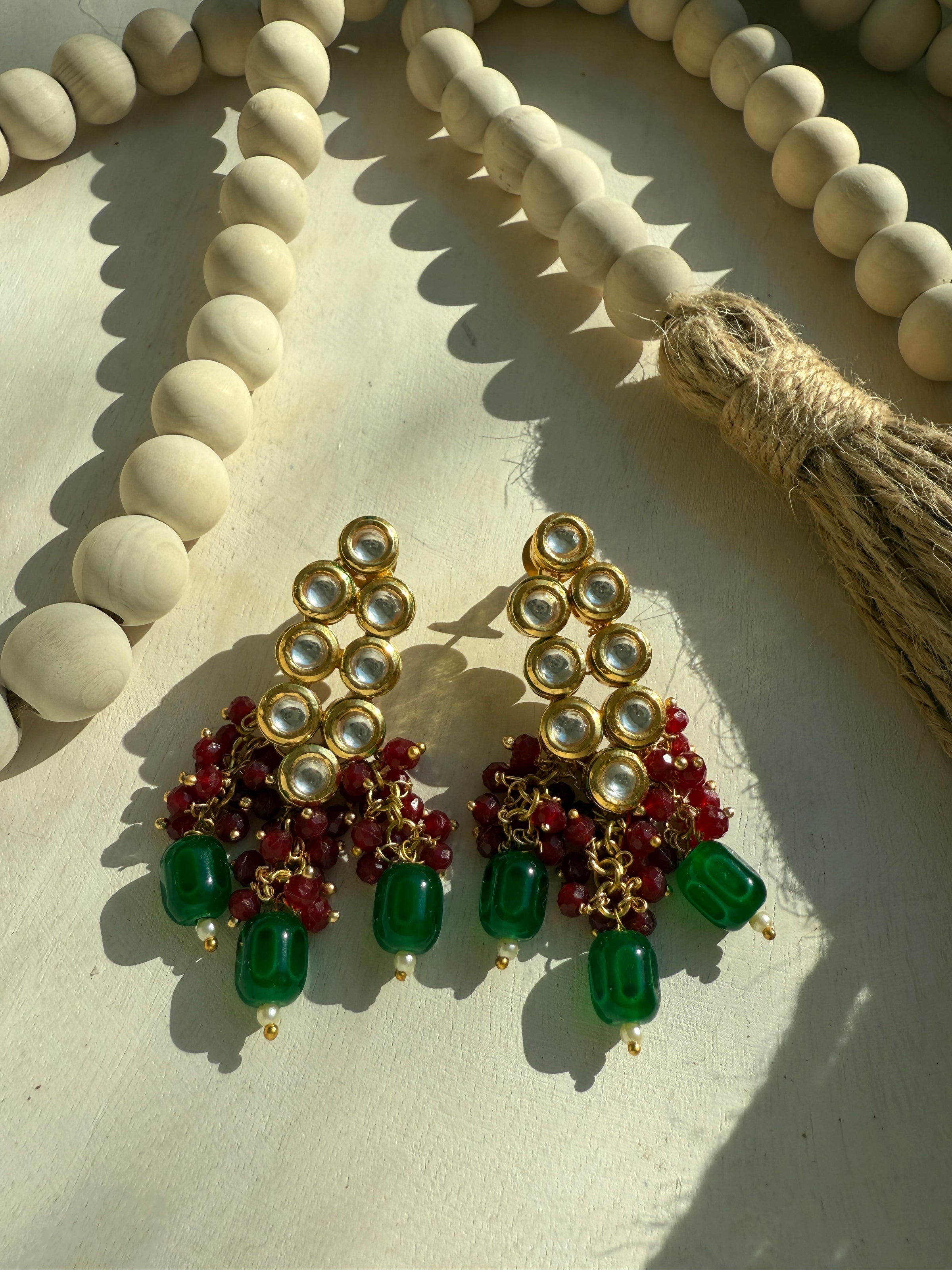 Emerald and Ruby Polki Earrings