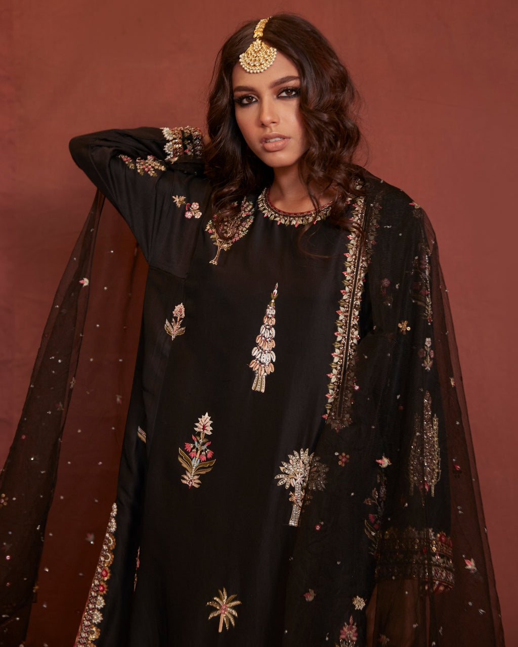 Black Raw Silk Nimr Kurta Set