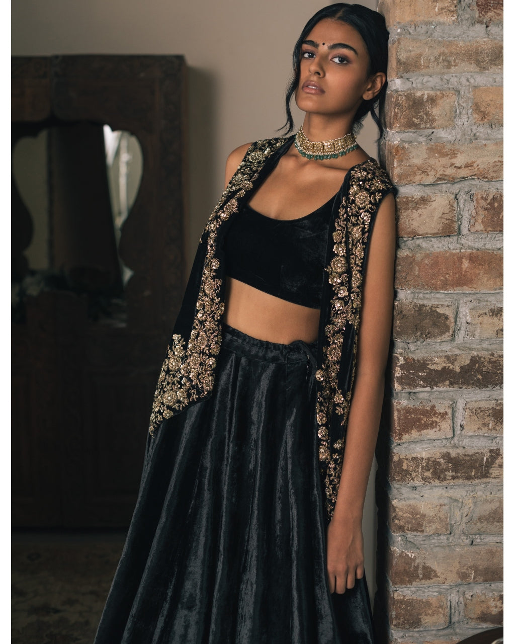 Velvet Jacket With Lehenga