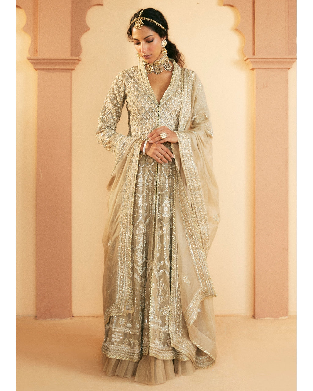 Long Tapered Coat And Lehenga Set