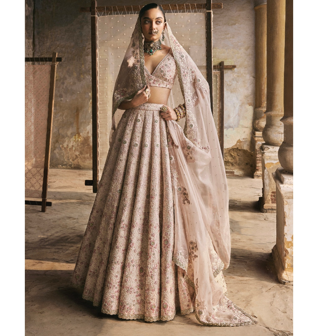 Dabka-Moti Scallop Lehenga Set