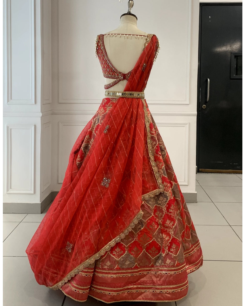 Hot Pink Banarsi Print Chanderi Lehenga Set