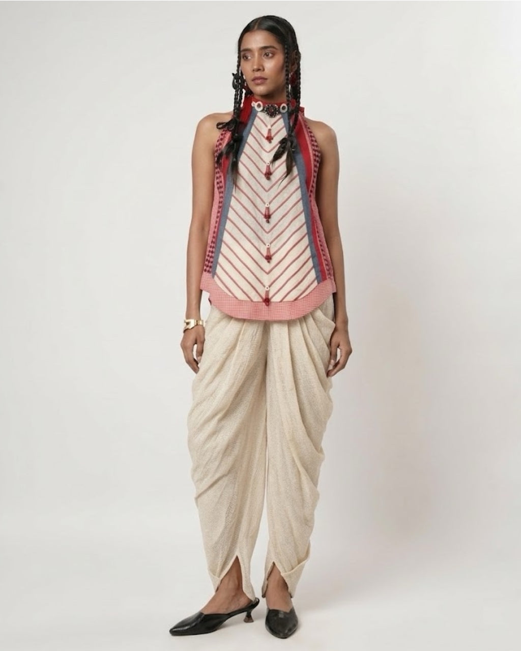 Panelled Cord Halter Top & Dhoti Set