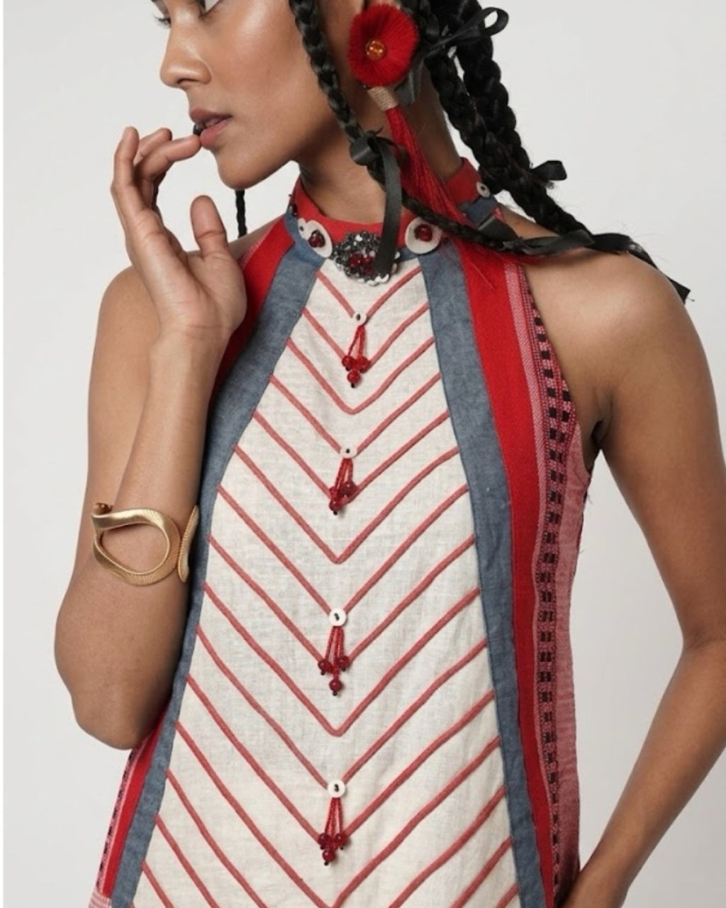 Panelled Cord Halter Top & Dhoti Set