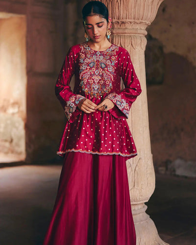Maroon Kurta Sharara Set