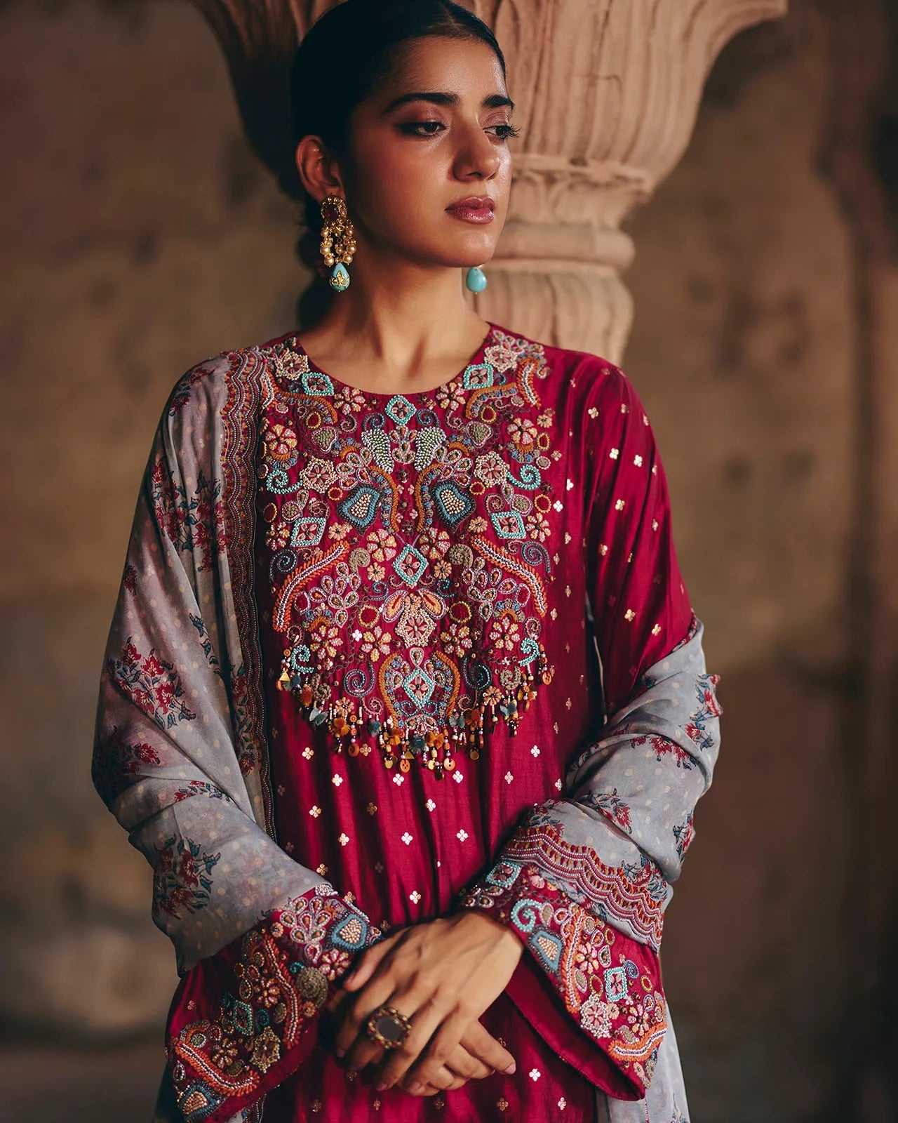 Maroon Kurta Sharara Set